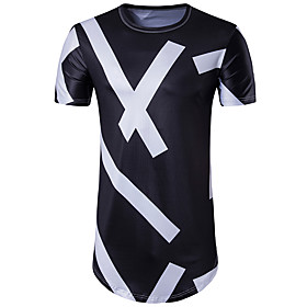 Men's T shirt Geometric Print Short Sleeve Daily Tops Basic Black