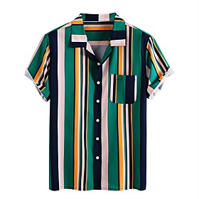 Men's Shirt Other Prints Striped Short Sleeve Daily Tops Basic Button Down Collar Green