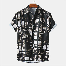 Men's Shirt Color Block Button-Down Short Sleeve Casual Tops Casual Fashion Hawaiian Breathable Black