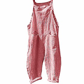 Women's Active Casual U Neck School Casual Daily 2021 Blue Yellow Gray Overall Stripes / Wide Leg
