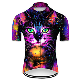 21Grams Men's Short Sleeve Cycling Jersey Summer Nylon Polyester Black / Red Cat Gradient Animal Bike Jersey Top Mountain Bike MTB Road Bike Cycling Ultraviole