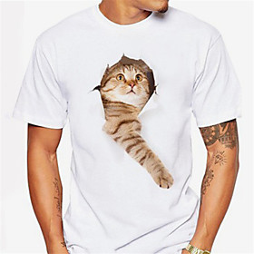 Men's T shirt Shirt 3D Print Cat Graphic Print Short Sleeve Daily Tops Casual Sports Round Neck Light Pink Black / White Coral Orange / Summer