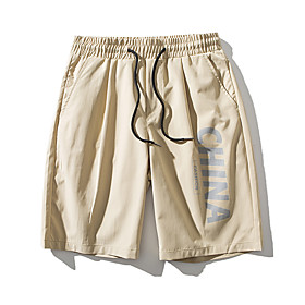 Men's Shorts Chino Breathable Daily Going out Chinos Shorts Pants Letter Short 3D Print Drawstring Pocket Black Khaki Gray