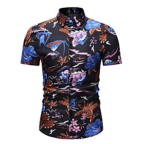 Men's Shirt Floral Graphic Print Short Sleeve Athleisure Tops Basic Streetwear Classic Collar Blue Red / Beach