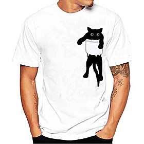 Men's T shirt Print Cat Short Sleeve Gift Tops Stylish Reactive Print Beach Wear White Black Purple / Round Neck