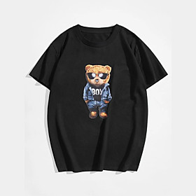 Men's Unisex T shirt Hot Stamping Bear Animal Plus Size Print Short Sleeve Casual Tops 100% Cotton Basic Casual Fashion Black