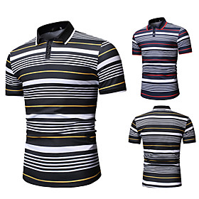 Men's Golf Shirt Other Prints Striped Short Sleeve Casual Tops Casual Black Navy Blue / Summer