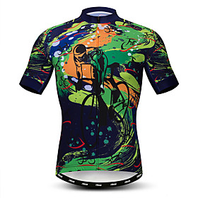 21Grams Men's Short Sleeve Cycling Jersey Summer Elastane Lycra Polyester Green Novelty Bike Jersey Top Mountain Bike MTB Road Bike Cycling Quick Dry Moisture