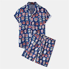 Men's Shirt Suits Shirt Dog Animal Button-Down Short Sleeve Casual Tops Cotton Casual Fashion Hawaiian Breathable Navy Blue