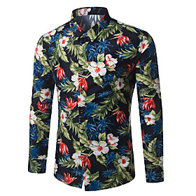 Men's Shirt Floral Plus Size Long Sleeve Holiday Tops Business Boho Army Green / Work