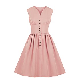 Women's Swing Dress Knee Length Dress Blue Yellow Blushing Pink Orange Red Light Blue Sleeveless Solid Color Print Summer V Neck Hot Elegant 2021 S M L XL XXL