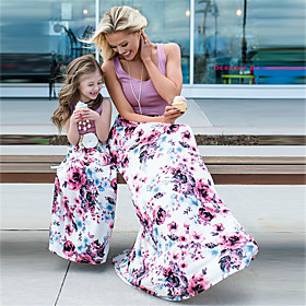 Mommy and Me Dress Graphic Print Light Purple Sleeveless Maxi Matching Outfits