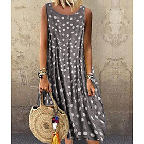 Women's Swing Dress Midi Dress Blue Purple Yellow Gray Green Orange White Black Sleeveless Polka Dot Spring Summer Round Neck Hot Casual 2021 S M L XL XXL 3XL