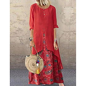 Women's Swing Dress Maxi long Dress Purple Yellow Red Brown Half Sleeve Polka Dot Round Neck Hot M L XL XXL 3XL 4XL 5XL / Plus Size / Plus Size