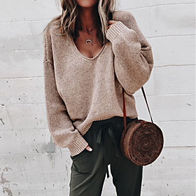 Women's Stylish Basic Casual Knitted Solid Color Pullover Sweater Long Sleeve Sweater Cardigans V Neck Fall Winter Purple Yellow Gray Holiday