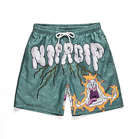 Men's Casual Chino Quick Dry Breathable Sports Casual Daily Chinos Shorts Pants Letter Short Layered Sporty Pocket Print Green
