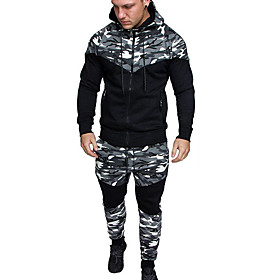 men's tracksuit set zip up hoodie camouflage sweatshirtjogger sweatpants activewear fall winter warm sports suit (camo-green, medium)