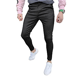 Men's Stylish Pants Pants Stripe Print Black Gray