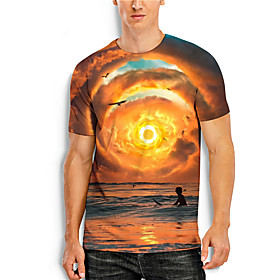 Men's T shirt 3D Print Graphic Prints Landscape 3D Print Short Sleeve Daily Tops Basic Casual Orange