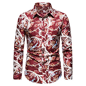 Men's Shirt Other Prints Graphic Long Sleeve Casual Tops Casual Red Navy Blue