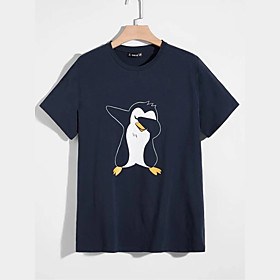 Men's Unisex T shirt Hot Stamping Penguin Animal Plus Size Print Short Sleeve Casual Tops 100% Cotton Basic Casual Fashion Navy Blue