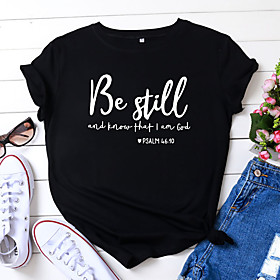 Women's T shirt Graphic Text Letter Print Round Neck Basic Tops 100% Cotton Yellow Blushing Pink Wine