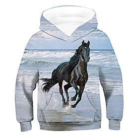 Kids Boys' Hoodie  Sweatshirt Long Sleeve 3D Animal Drawstring White Children Tops Active Basic Children's Day