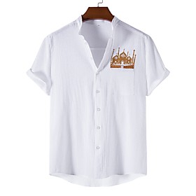 Men's Shirt Graphic Solid Colored Short Sleeve Casual Tops Business Fashion White