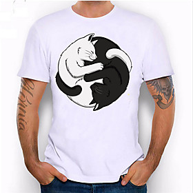Men's Unisex T shirt Hot Stamping Cat Animal Plus Size Print Short Sleeve Daily Tops 100% Cotton Basic Casual White