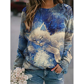 Women's Hoodie Sweatshirt Graphic Animal Daily Basic Casual Hoodies Sweatshirts  Blue Black