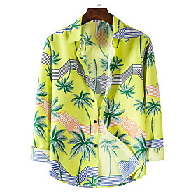 Men's Shirt Other Prints Graphic Tree Long Sleeve Casual Tops Casual Light Yellow White Black