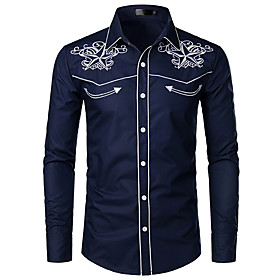Men's Shirt Graphic Embroidered Long Sleeve Office / Career Tops Fashion Casual / Daily Sweet Classic Collar White Black Navy Blue