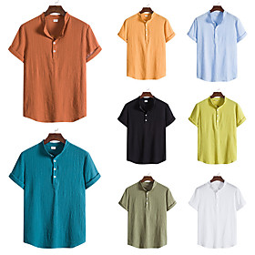 Men's Shirt Solid Color Button-Down Short Sleeve Casual Tops Casual Fashion Breathable Comfortable White Black Blue