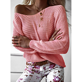 Women's Stylish Knitted Solid Color Plain Pullover Long Sleeve Sweater Cardigans Crew Neck Round Neck Fall Winter Purple Blushing Pink Gray