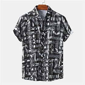 Men's Shirt Color Block Button-Down Short Sleeve Casual Tops Casual Fashion Hawaiian Breathable Black