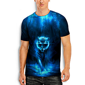 Men's T shirt Shirt 3D Print Graphic Prints Animal 3D Print Short Sleeve Daily Tops Basic Casual Round Neck Blue / Summer