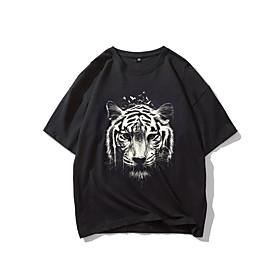 Men's T shirt Hot Stamping Tiger Animal Print Short Sleeve Casual Tops 100% Cotton Basic Casual Fashion Black