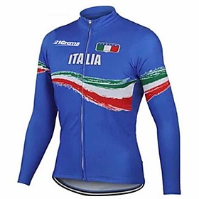 21Grams Italy National Flag Men's Long Sleeve Cycling Jersey - Blue Bike Jersey Top Thermal Warm UV Resistant Anatomic Design Sports Winter Summer Fleece 100%
