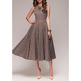 Women's A Line Dress Midi Dress Red Brown Sleeveless Polka Dot Spring Summer Round Neck Elegant Vintage Party Holiday 2021 S M L XL XXL 3XL
