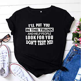 Women's T shirt Graphic Text Letter Print Round Neck Basic Tops 100% Cotton White Red Yellow