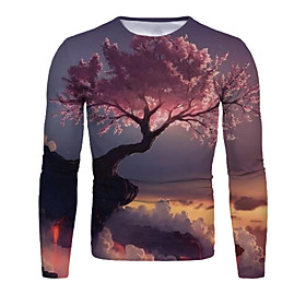 Men's T shirt Shirt Graphic Long Sleeve Daily Tops Basic Chinoiserie Round Neck Blushing Pink