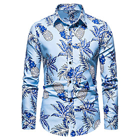 Men's Shirt Other Prints Graphic Tree Long Sleeve Casual Tops Casual Blue Yellow