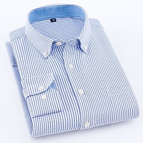 Men's Shirt Striped Solid Colored Long Sleeve Daily Tops Cotton Business Basic Blue Purple Navy Blue
