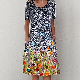 Women's Shift Dress Midi Dress Blue Short Sleeve Polka Dot Print Pocket Print Summer Round Neck Hot Casual vacation dresses 2021 S M L XL XXL 3XL 4XL 5XL