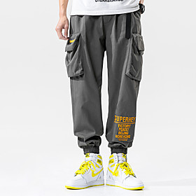 Men's Casual / Sporty Athleisure Breathable Outdoor Sports Sport Daily Pants Tactical Cargo Pants Letter Full Length Drawstring Pocket Gray Green ArmyGreen Bla