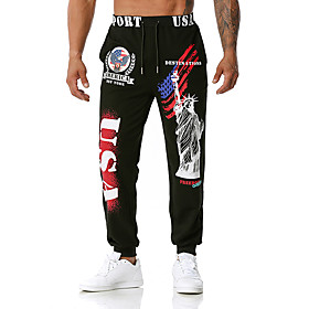 Men's Casual / Sporty Chino Outdoor Sports Casual Sports Pants Sweatpants Pants Pattern Full Length Sporty Print Blue Black Dark Gray / Drawstring