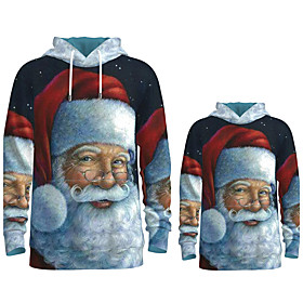Family Look Christmas Hoodie  Sweatshirt Graphic Optical Illusion Print Navy Blue Long Sleeve Active Matching Outfits