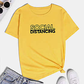 Women's T shirt Graphic Text Graphic Prints Print Round Neck Basic Tops 100% Cotton White Purple Red