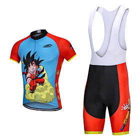 YORK TIGERS Men's Boys' Short Sleeve Cycling Jersey with Bib Shorts - Kid's Summer Silicone Elastane Lycra Sky Blue Cartoon Bike Bib Shorts Jersey Clothing Sui