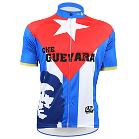 21Grams Che Guevara National Flag Men's Short Sleeve Cycling Jersey - RedBlue Bike Top UV Resistant Quick Dry Moisture Wicking Sports Summer Terylene Mountain